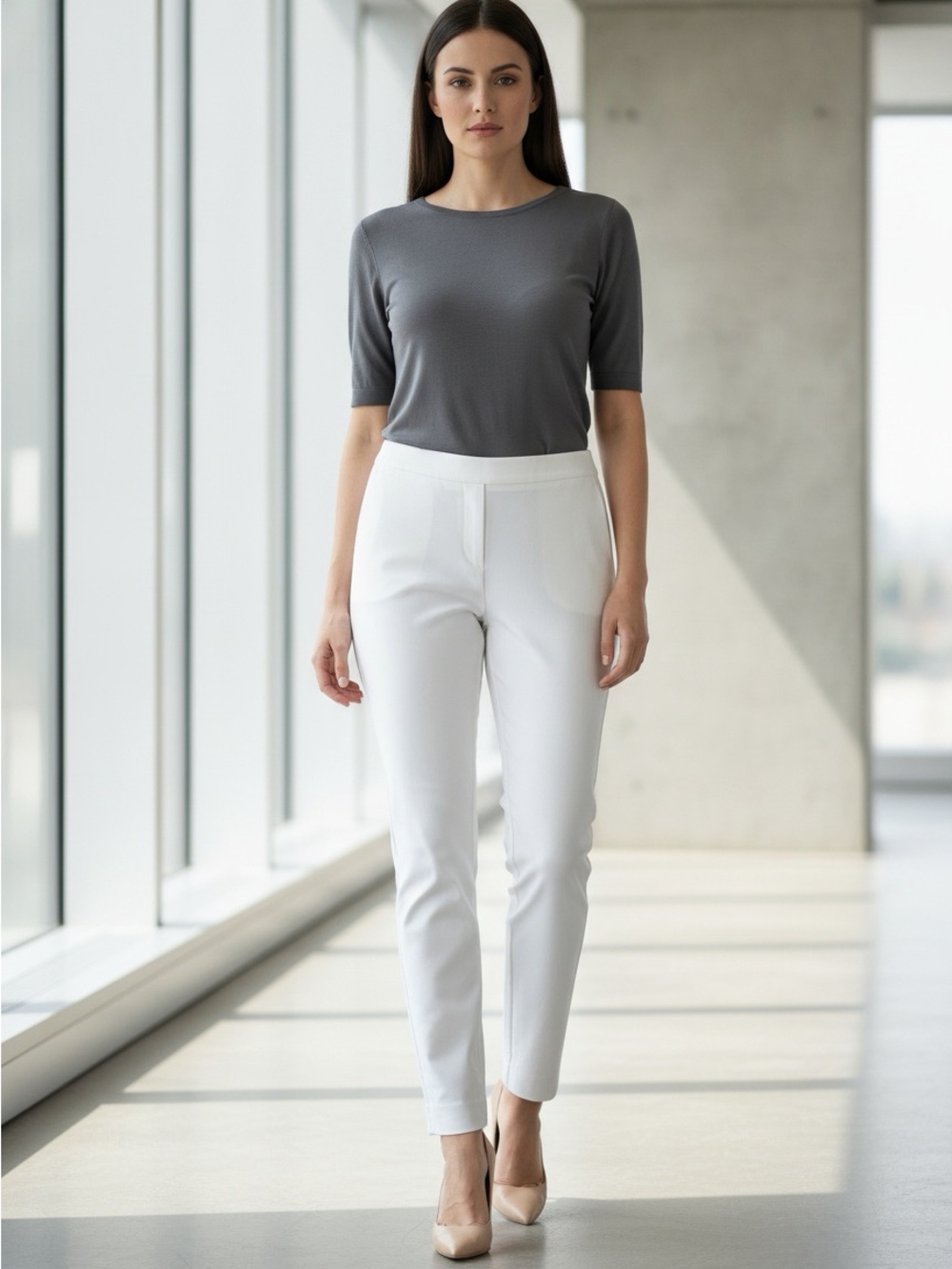 Theory White Ankle-Length Tailored Pants